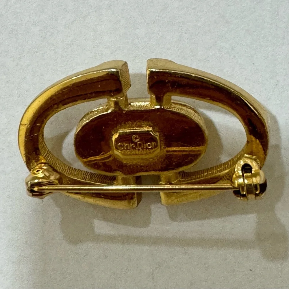 Authentic Christian Dior Vintage CD Logo Brooch 1970s Gold Tone Signed